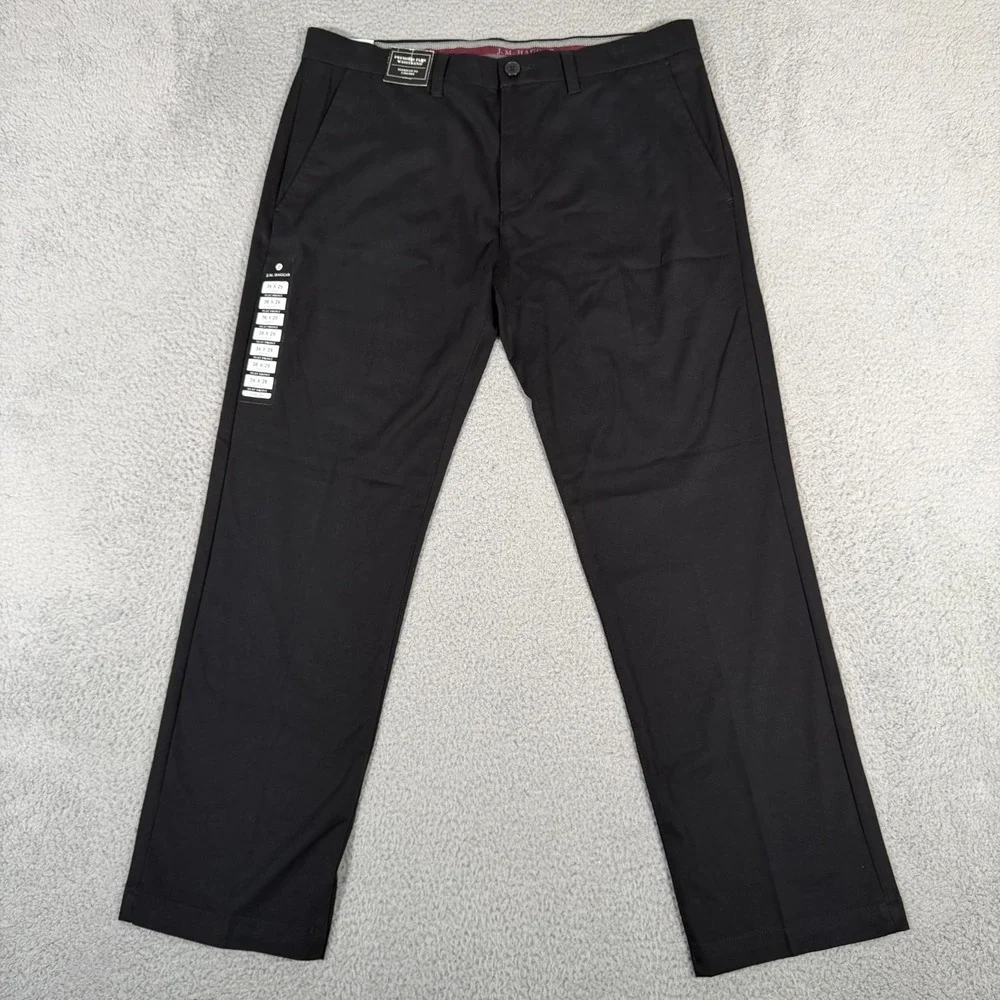 Haggar Pants Mens 36x29 Black Slim Fit Flat Front Casual Slacks Trousers Stretch
